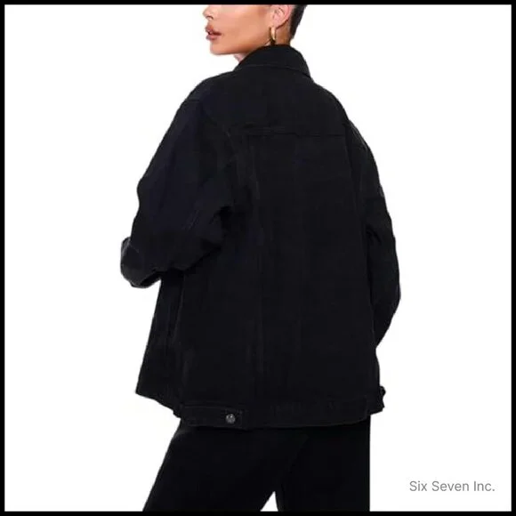 Vintage Distressed Denim Jacket Oversized Y2K Chic Stretch Comfort Casual - Picture 3 of 8